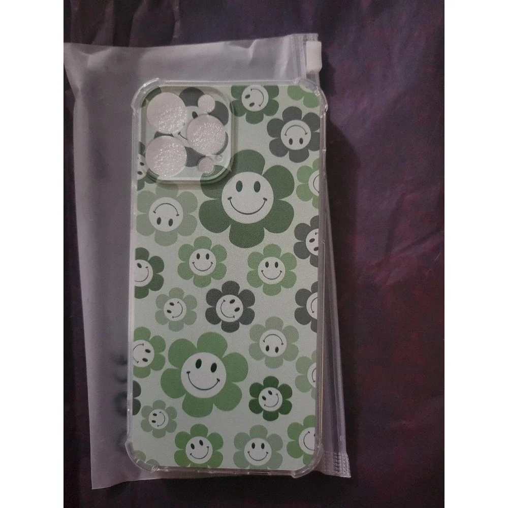 Iphone 13 case Green Smiley Flowers